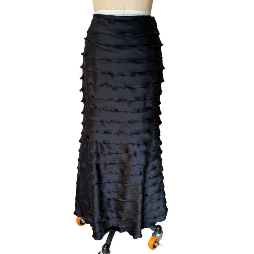 Trina Turk Silk Maxi Skirt Tiered Black Mermaid Size 6 EUC Party